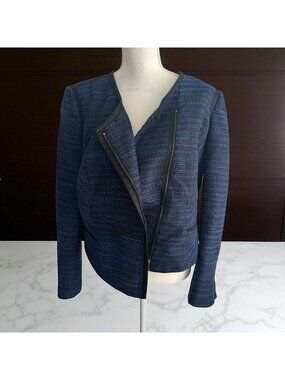 MARY KAY for Twinhill  Blue Black Knit Jacket Dress Blazer Size 14